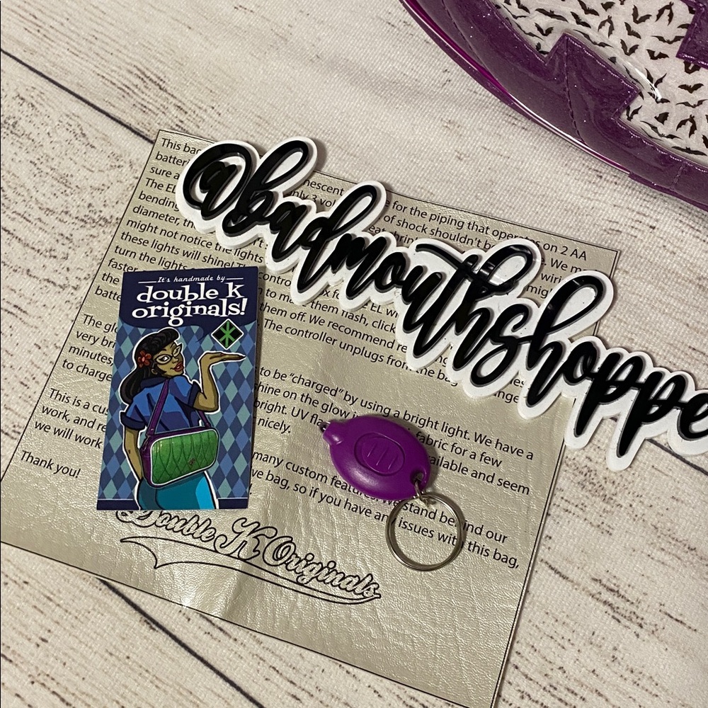 *Double K Originals OOAK Purple Light Up Pumpkin with GITD Bats Purse Bag Set - Picture 16 of 16